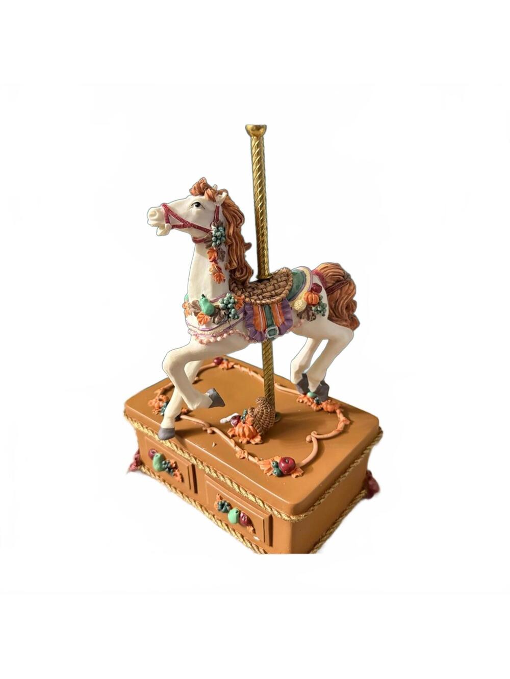 NIB Vintage Four Season Carousel Musical Fall Horse Music Box ABC #56701